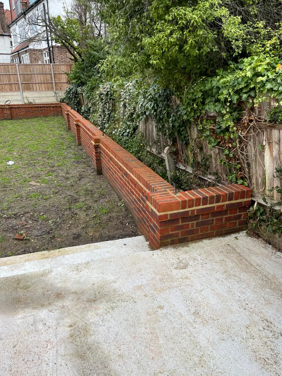 New build garden wall, Finchley