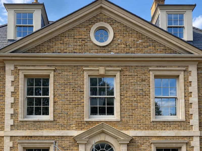 Lime mortar pointing on a large Georgian-style yellow stock brick property in Wimbledon, South West London